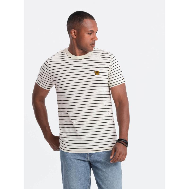 Pánske pruhované tričko s nášivkou Ombre Design krémová a čierna