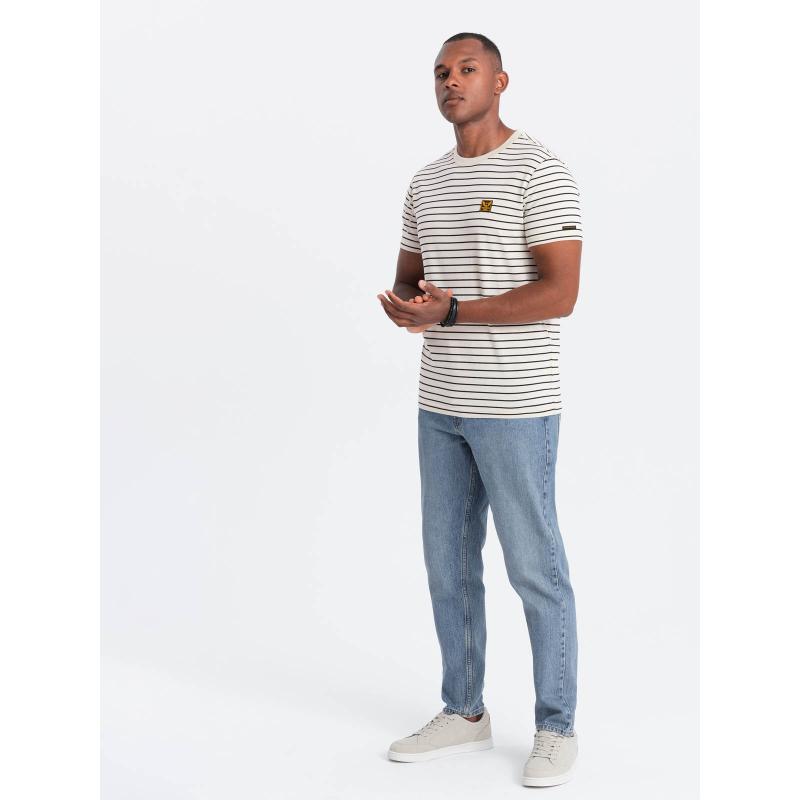 Pánske pruhované tričko s nášivkou Ombre Design krémová a čierna