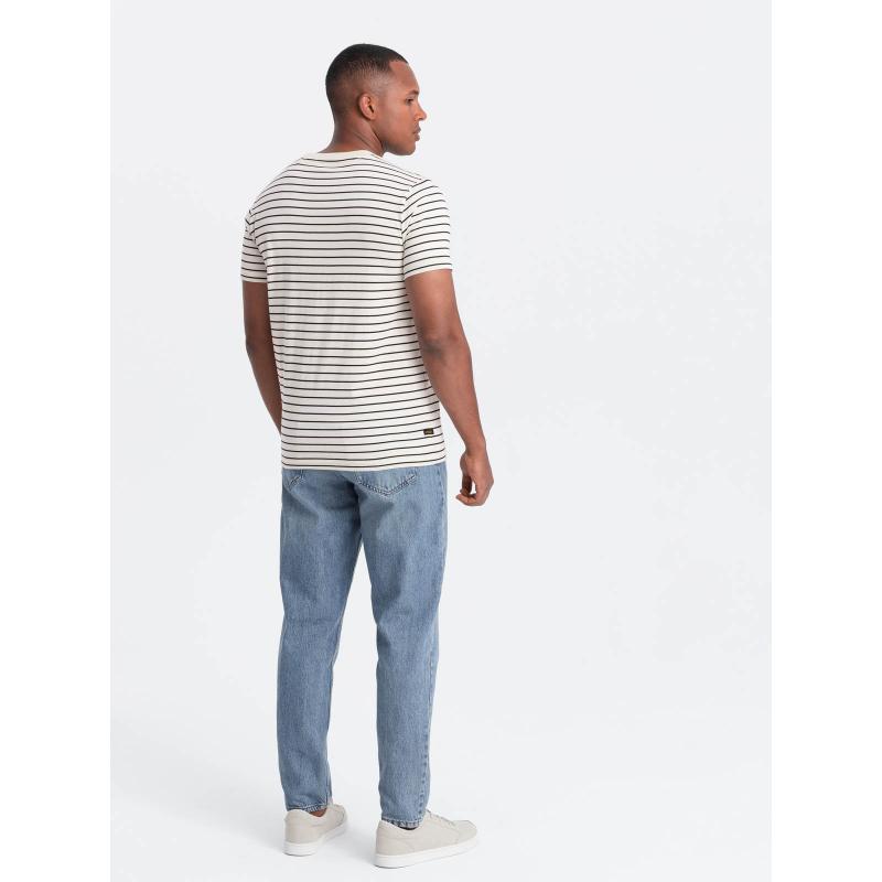 Pánske pruhované tričko s nášivkou Ombre Design krémová a čierna