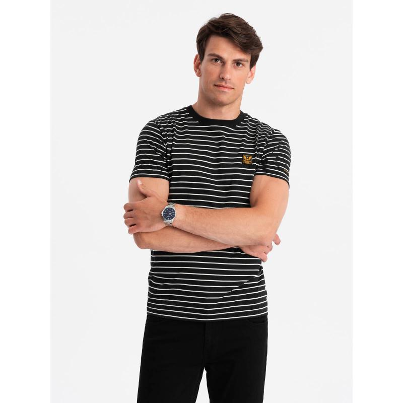 Pánske pruhované tričko s nášivkou Ombre Design čierna a biela