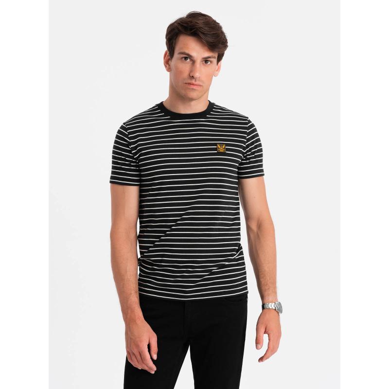 Pánske pruhované tričko s nášivkou Ombre Design čierna a biela