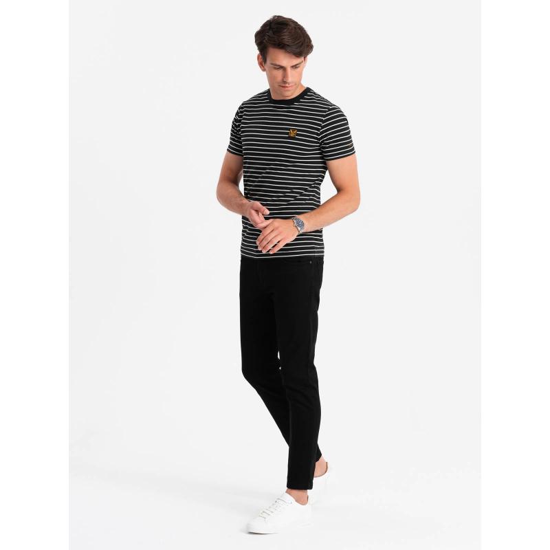 Pánske pruhované tričko s nášivkou Ombre Design čierna a biela