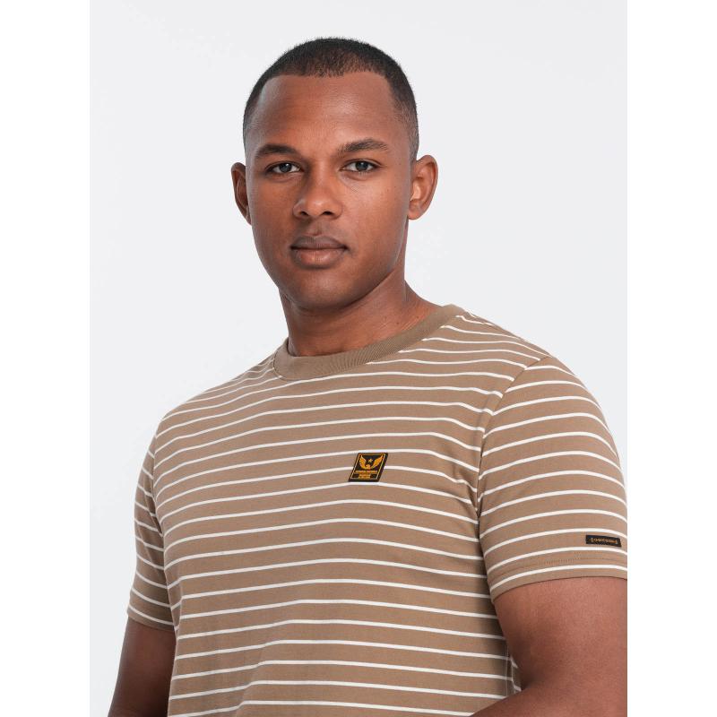 Pánske pruhované tričko s nášivkou Ombre Design hnedé a biele