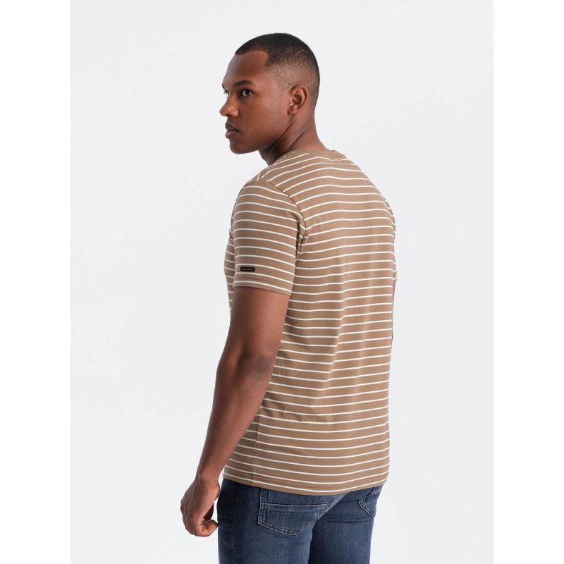 Pánske pruhované tričko s nášivkou Ombre Design hnedé a biele