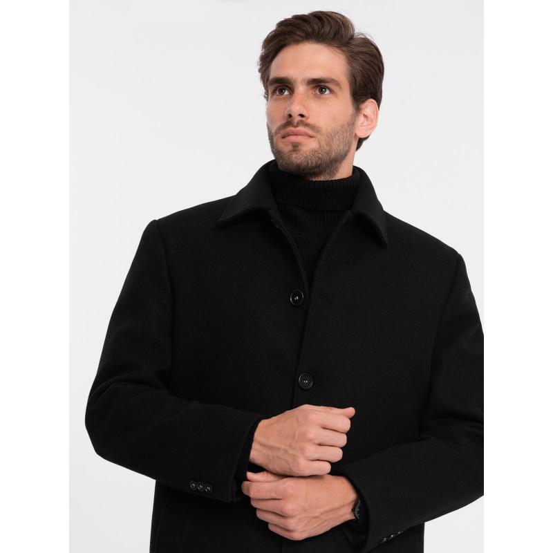 Pánský dlouhý jednořadový kabát s límcem a spodním pláštěm černý 