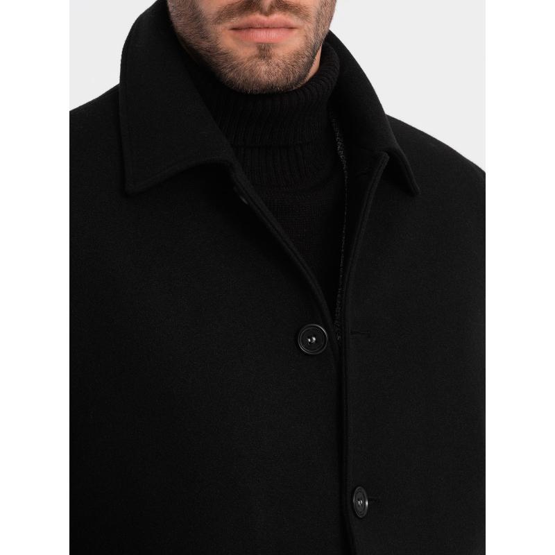 Pánský dlouhý jednořadový kabát s límcem a spodním pláštěm černý 