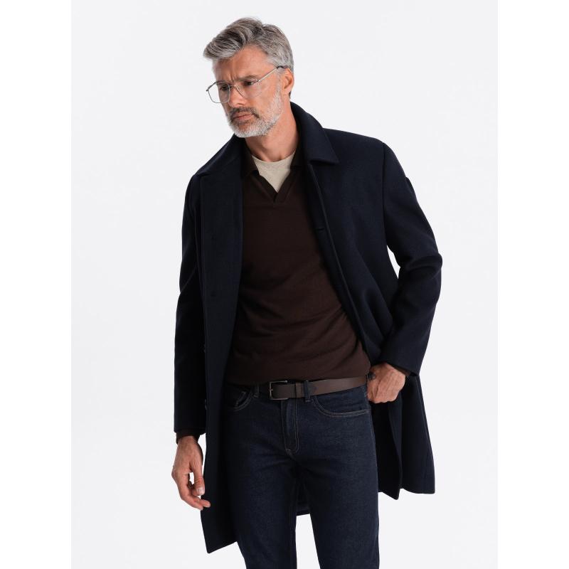 Férfi hosszú egyberészes kabát gallérral és alsókabáttal sötétkék