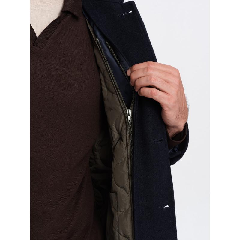 Férfi hosszú egyberészes kabát gallérral és alsókabáttal sötétkék