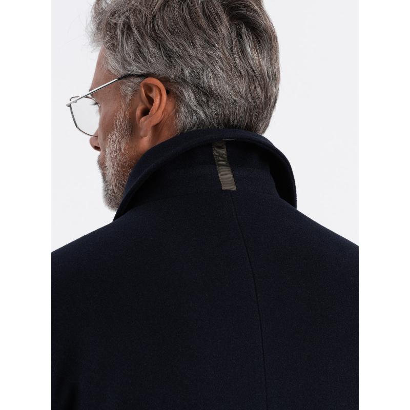 Férfi hosszú egyberészes kabát gallérral és alsókabáttal sötétkék