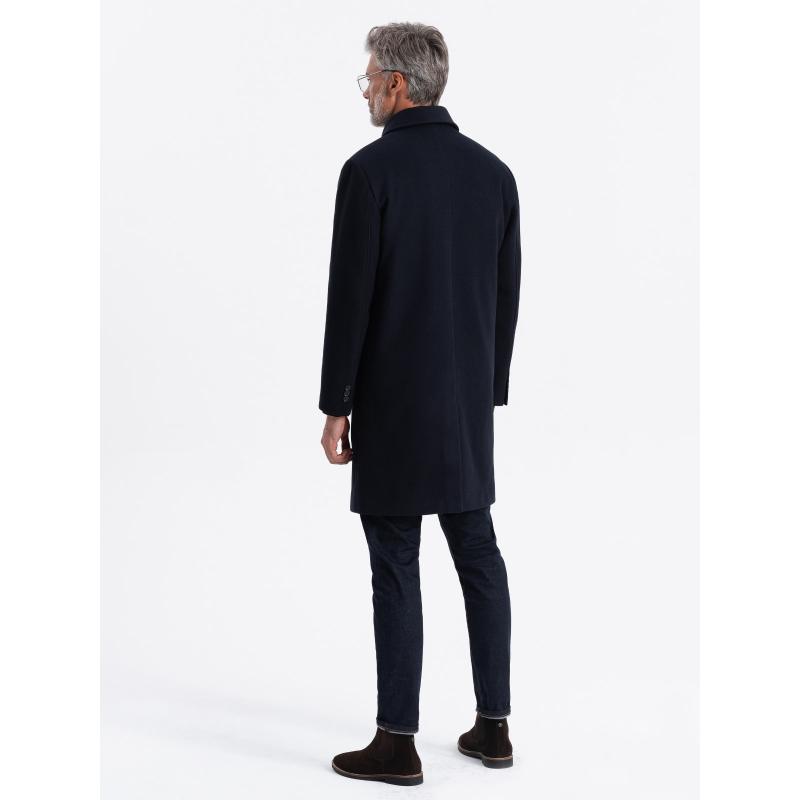 Férfi hosszú egyberészes kabát gallérral és alsókabáttal sötétkék