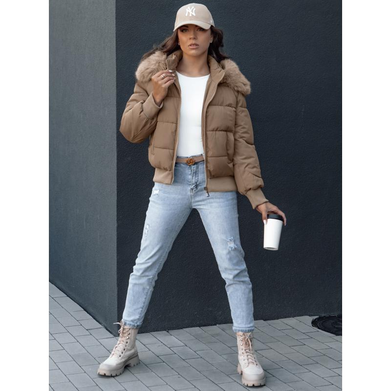 Dámská prošívaná zimní bunda s kožešinou COLDPACK hnědá