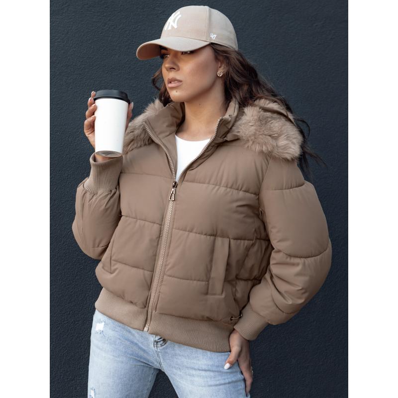 Dámská prošívaná zimní bunda s kožešinou COLDPACK hnědá