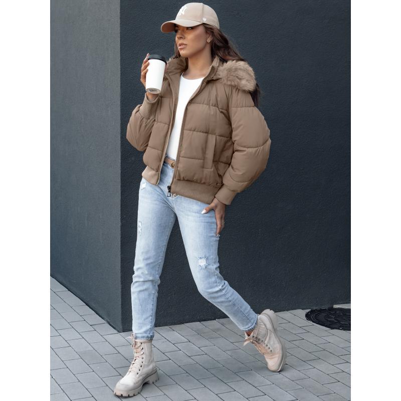Dámská prošívaná zimní bunda s kožešinou COLDPACK hnědá