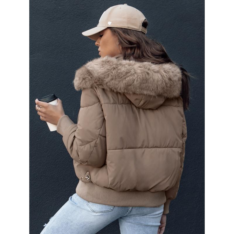 Dámská prošívaná zimní bunda s kožešinou COLDPACK hnědá
