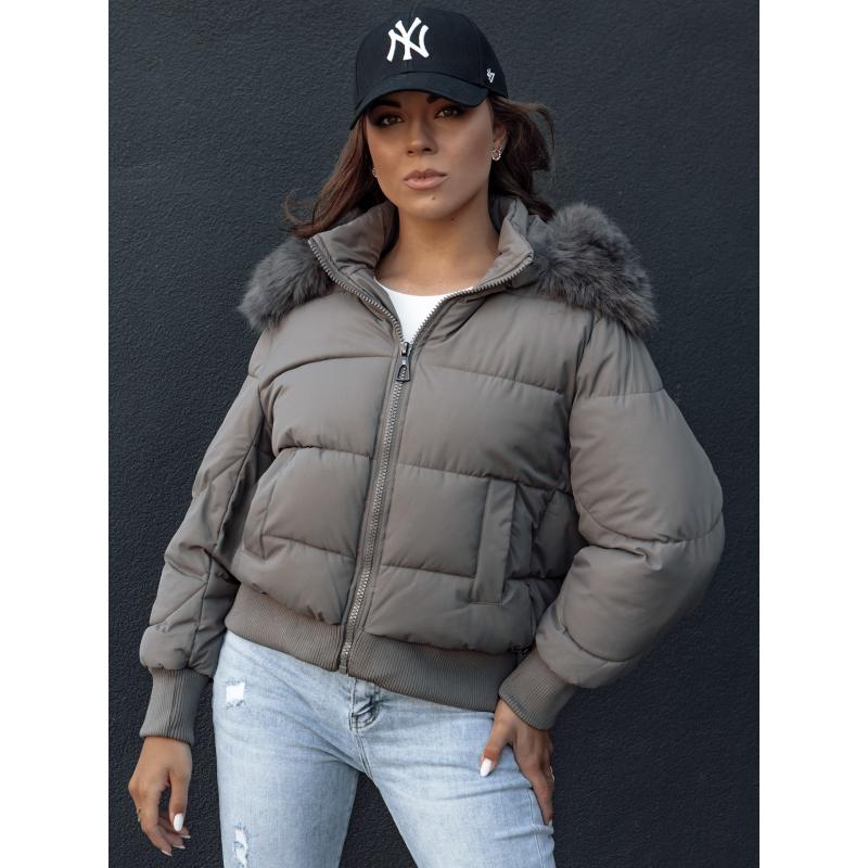 Dámská zimní bunda prošívaná s kožešinou COLDPACK tmavě šedá