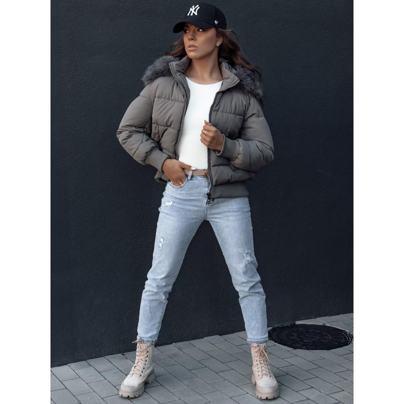 Dámská zimní bunda prošívaná s kožešinou COLDPACK tmavě šedá