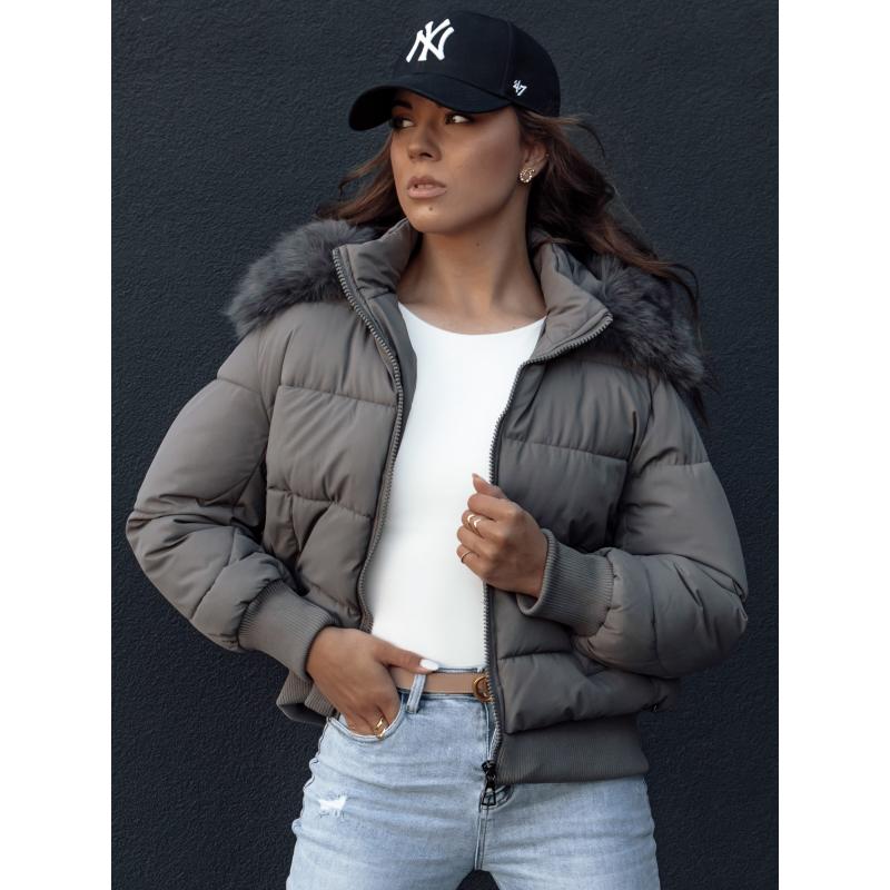 Dámská zimní bunda prošívaná s kožešinou COLDPACK tmavě šedá