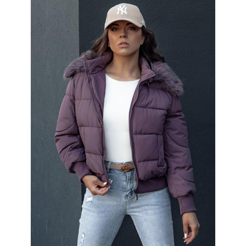 Női téli steppelt kabát szőrmével COLDPACK lila