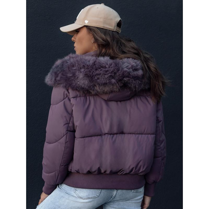 Női téli steppelt kabát szőrmével COLDPACK lila