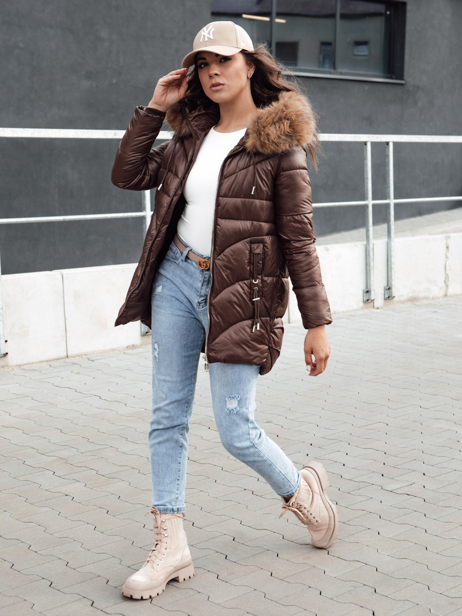 Női téli kabát kapucnival WINTERCHIC kávé