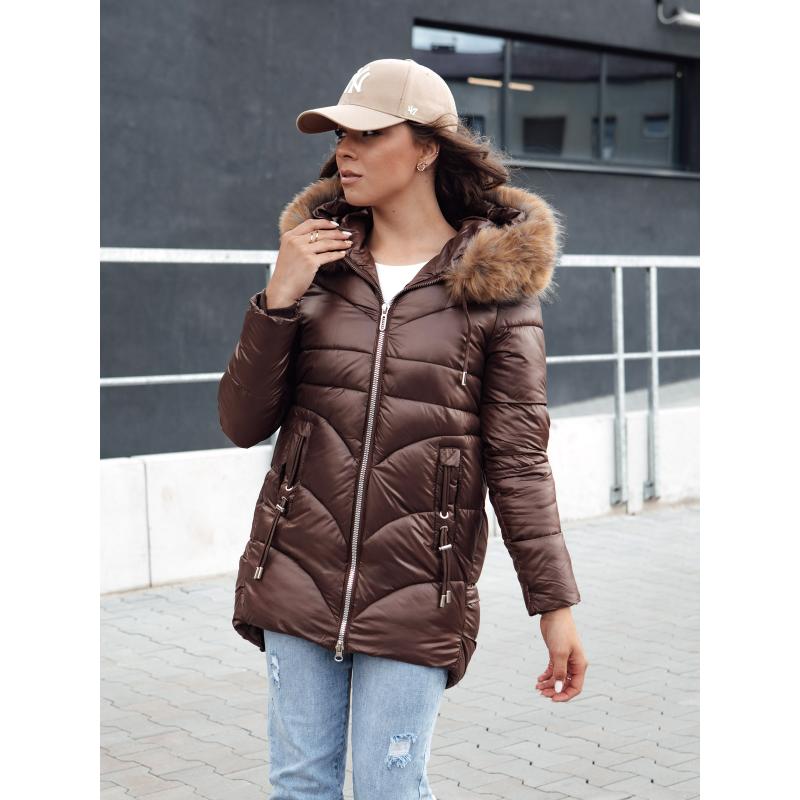 Dámska zimná bunda s kapucňou WINTERCHIC kávová