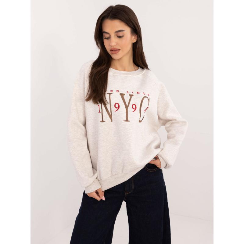 Női kapucnis pulóver nyomtatással világos bézs színű