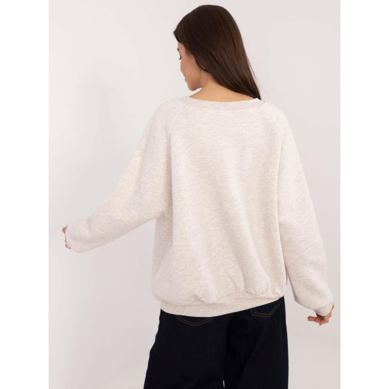 Női kapucnis pulóver nyomtatással világos bézs színű