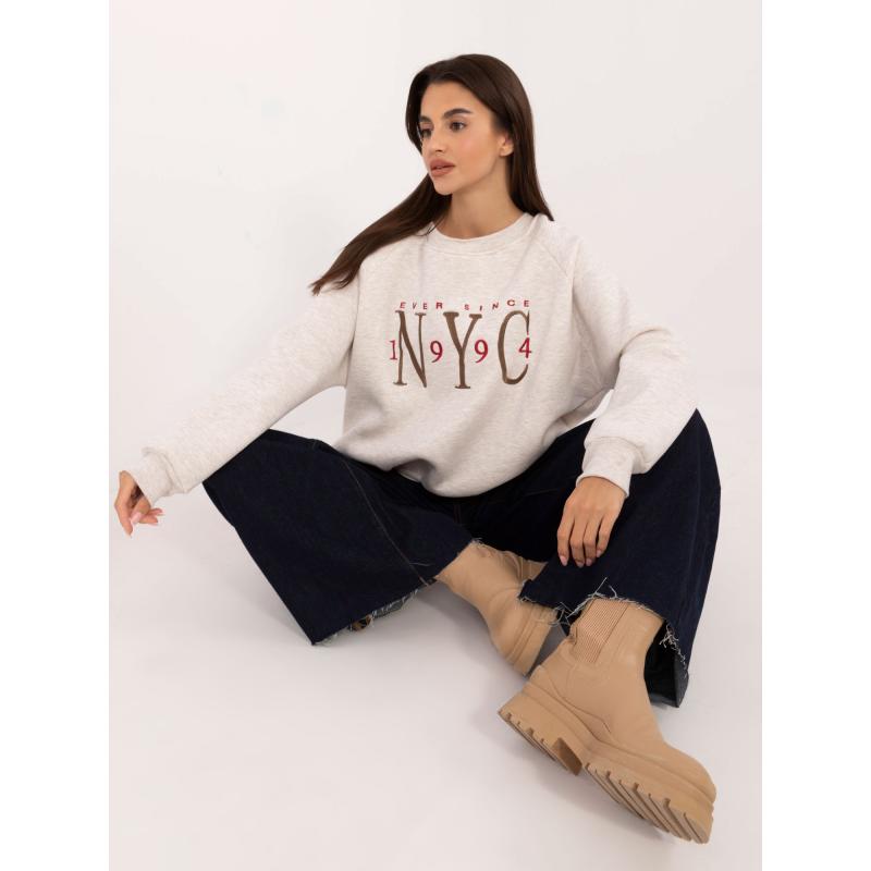 Női kapucnis pulóver nyomtatással világos bézs színű