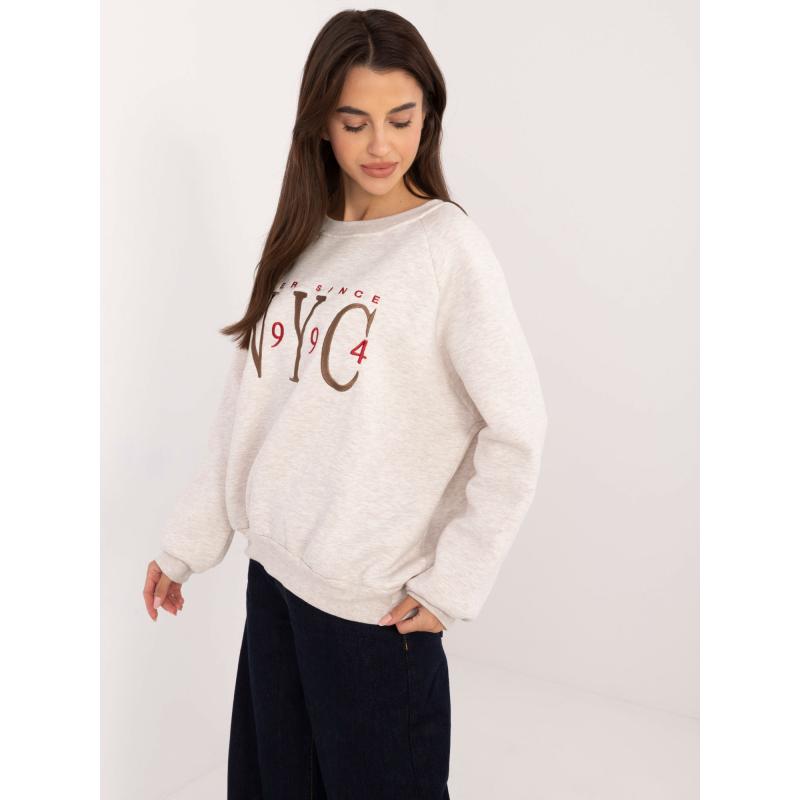 Női kapucnis pulóver nyomtatással világos bézs színű