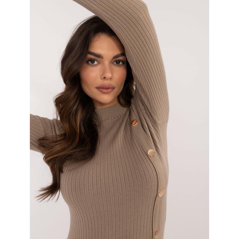 Dámské šaty s ozdobnými knoflíky tmavě béžové 