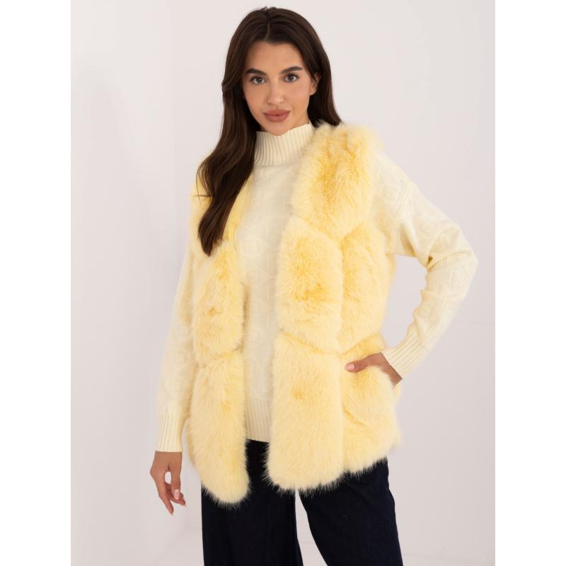 Dámská vesta s kožešinovou podšívkou světle žlutá 