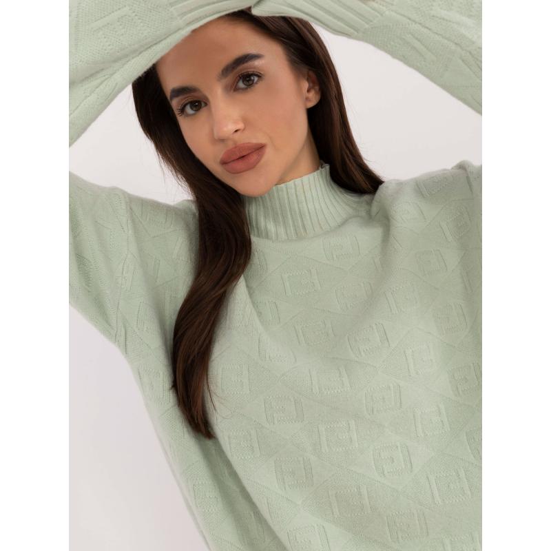 Dámský svetr s polovičním rolákem světle mátový 