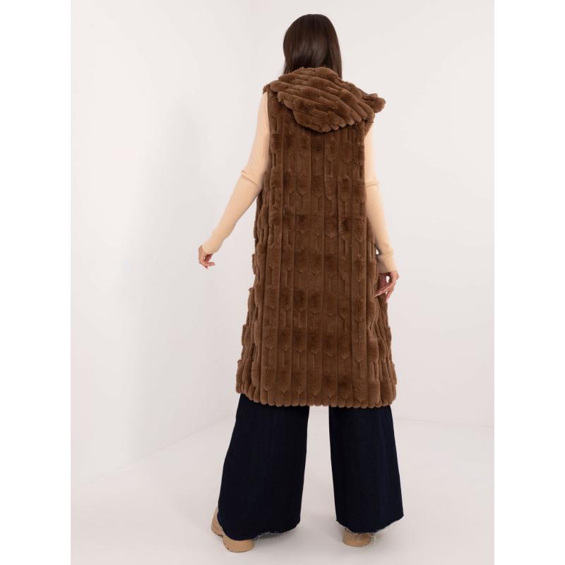 Dámská vesta s kožešinovou podšívkou a zapínáním na zip hnědá 