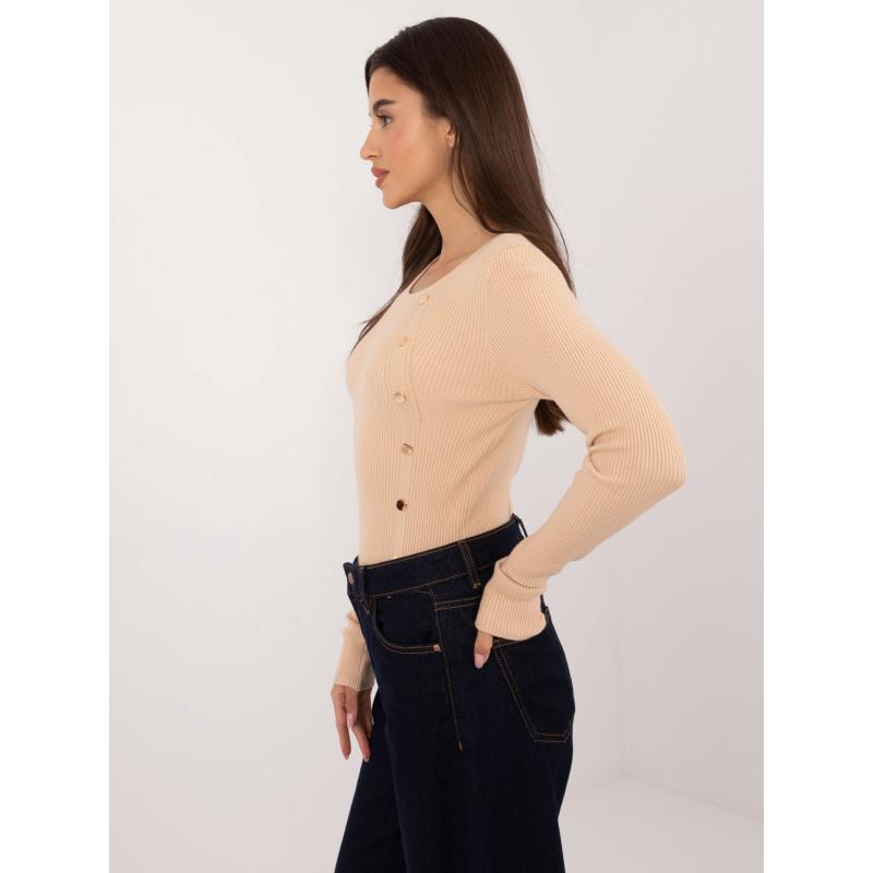 Dámský svetr s žebrováním béžový  