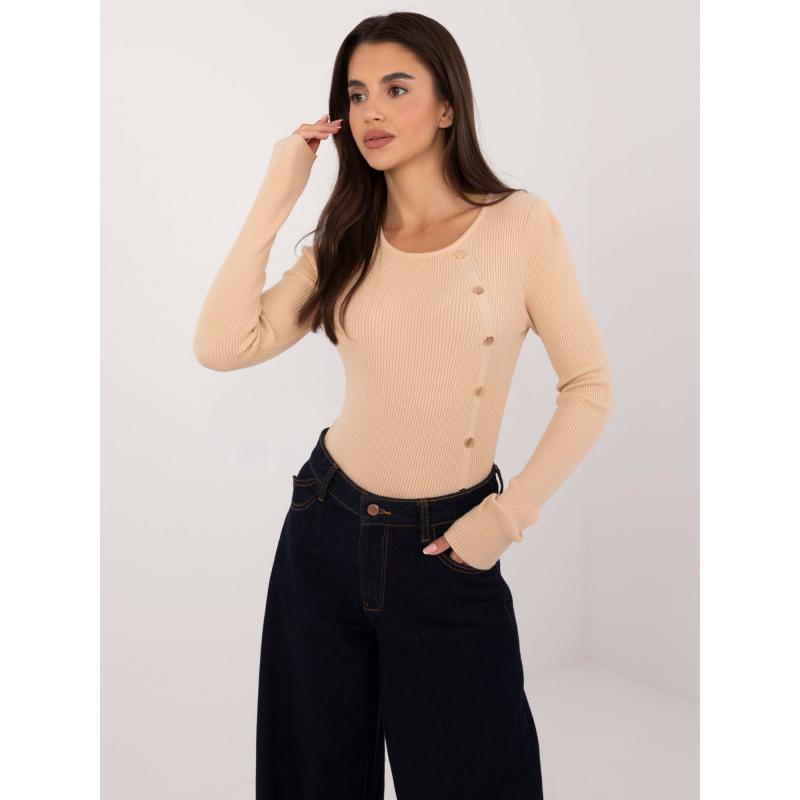 Dámský svetr s žebrováním béžový  