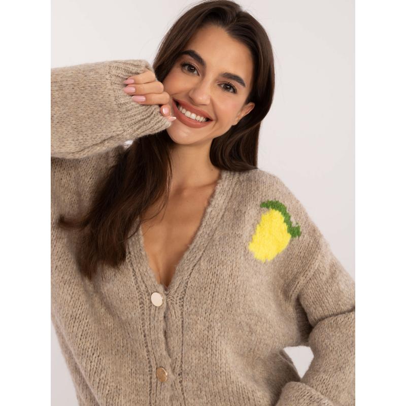 Dámský svetr s potiskem na zádech pruhovaný béžový 