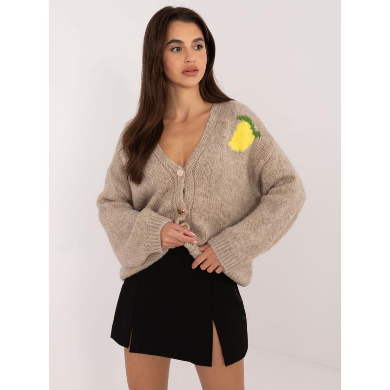 Dámský svetr s potiskem na zádech pruhovaný béžový 