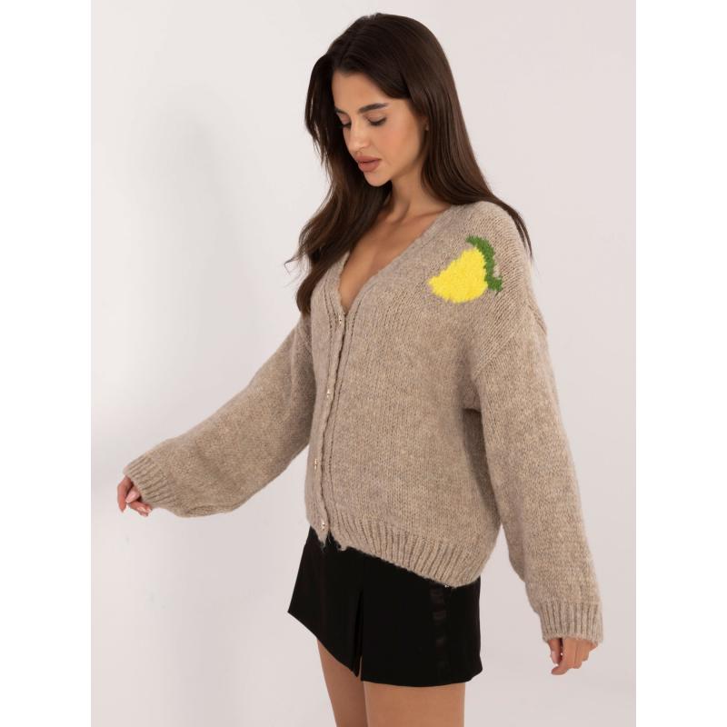 Dámský svetr s potiskem na zádech pruhovaný béžový 