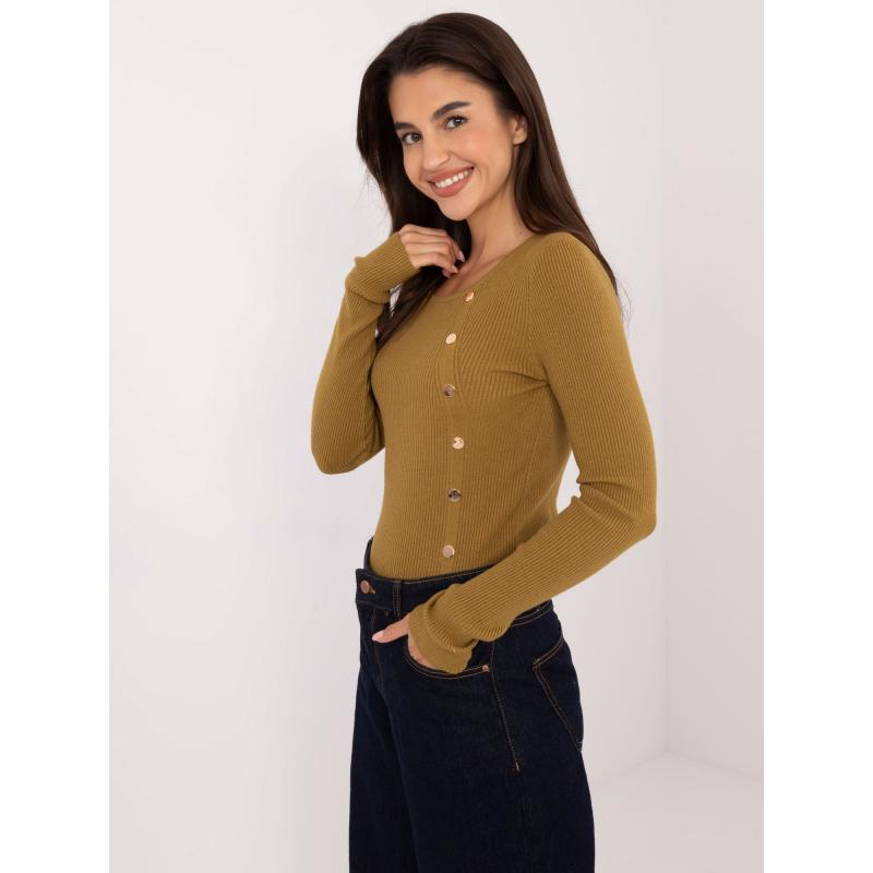 Dámský svetr s kulatým výstřihem olivový 