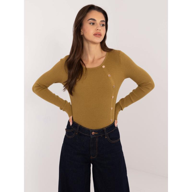 Dámský svetr s kulatým výstřihem olivový 