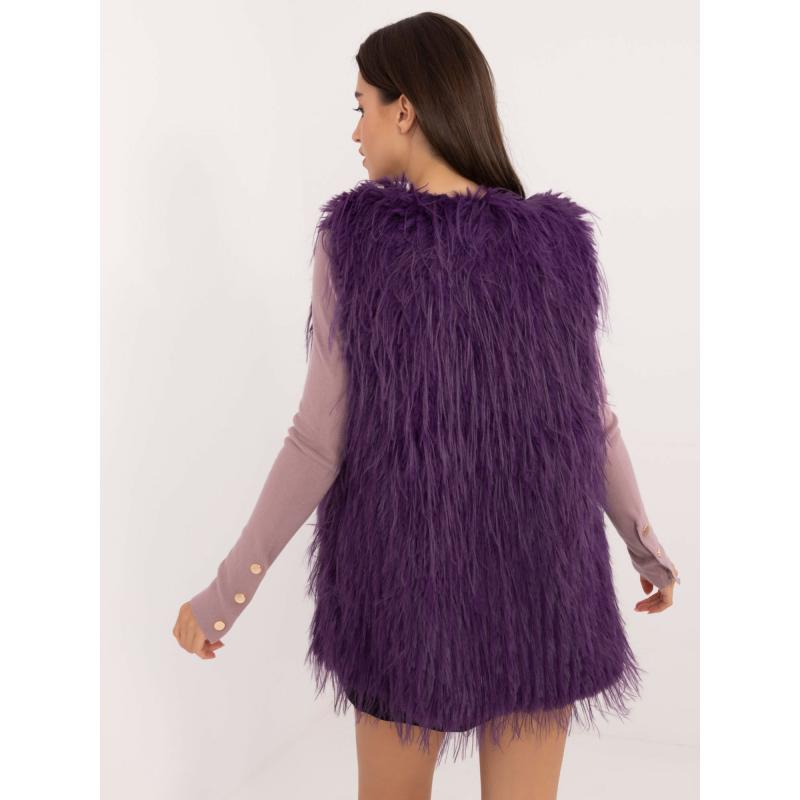 Dámská vesta s kapsami kožešinová tmavě fialová  