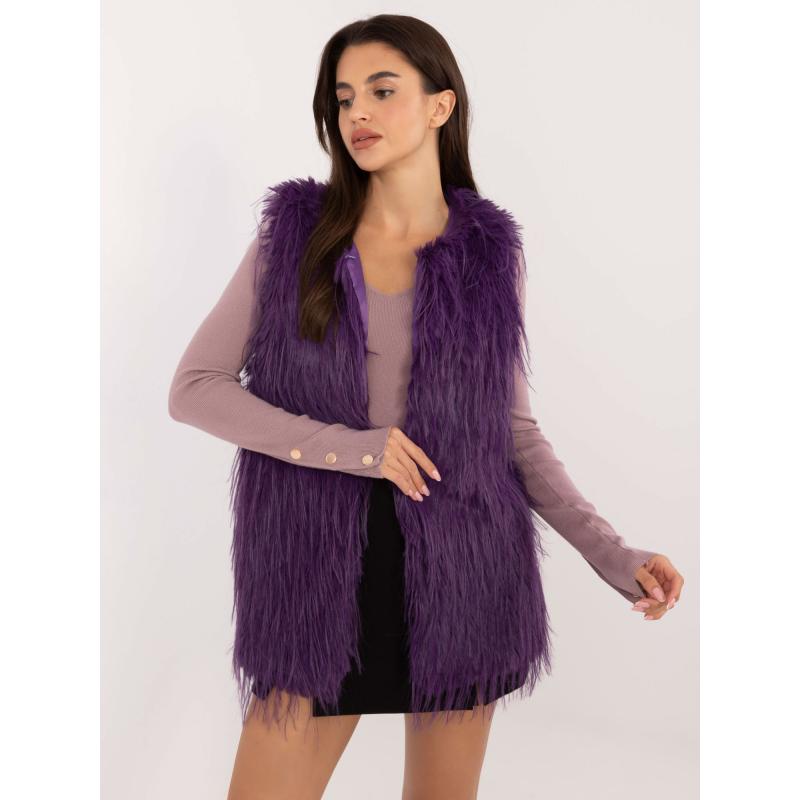 Dámská vesta s kapsami kožešinová tmavě fialová  