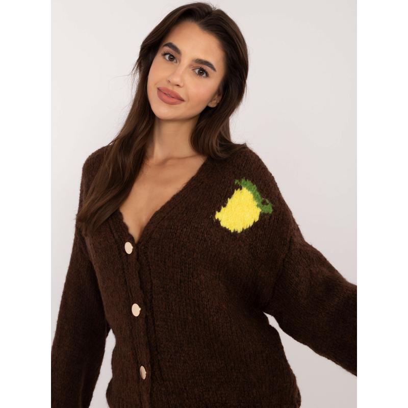 Dámský svetr s nápisem na zádech rozepínací hnědý  