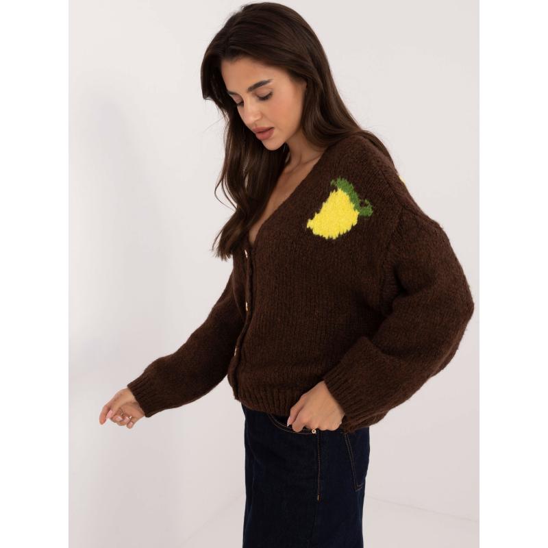 Dámský svetr s nápisem na zádech rozepínací hnědý  