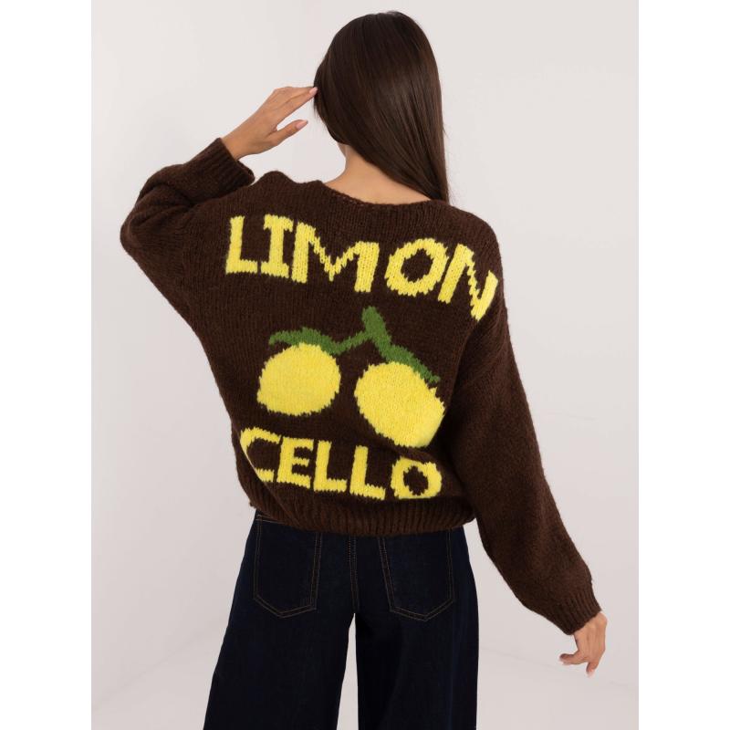 Dámský svetr s nápisem na zádech rozepínací hnědý  