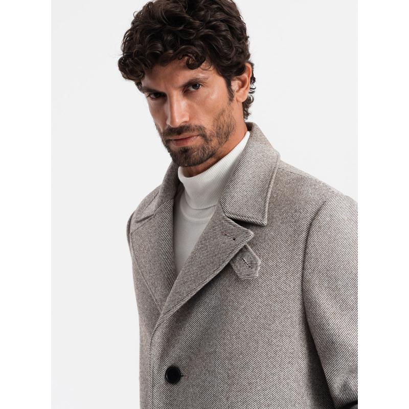 Pánský kabát s kapsami Vzorovaný jednořadý popel