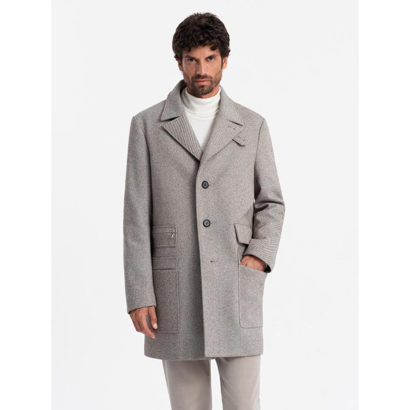 Pánský kabát s kapsami Vzorovaný jednořadý popel