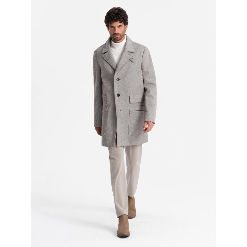 Pánský kabát s kapsami Vzorovaný jednořadý popel