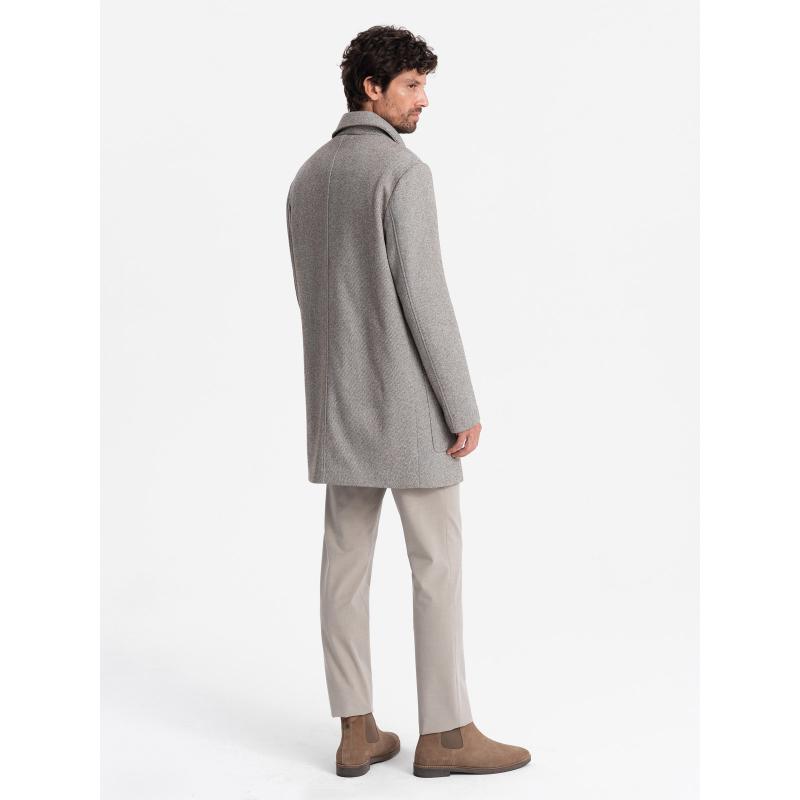 Pánský kabát s kapsami Vzorovaný jednořadý popel