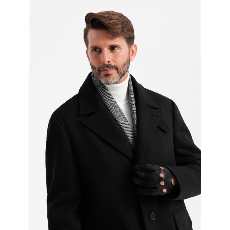 Pánsky vzorovaný jednoradový kabát s vreckami čierny